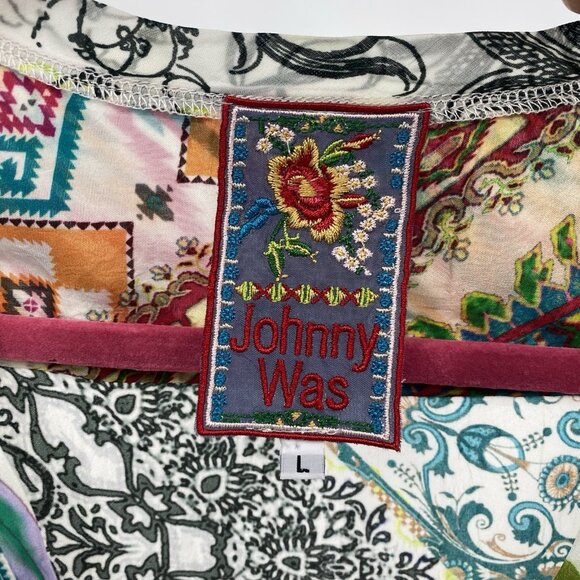 Johnny Was Large Multicolor Floral Boho Tunic Mixed Print Kimono Rayon V-Neck - Picture 4 of 11